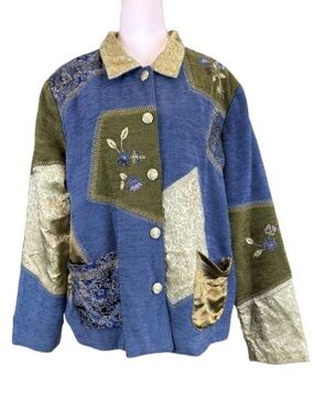 Vintage Napa Valley Patchwork Tapestry Embroidered Jacket 1X Boho Wearable Art